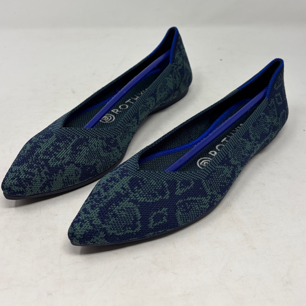 Rothy’s The Point Flats Emerald Blue Snake Women’s 7 Retired Print New Shoes